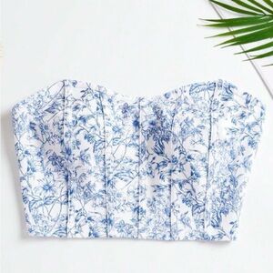 Floral Blue and White Women's Top